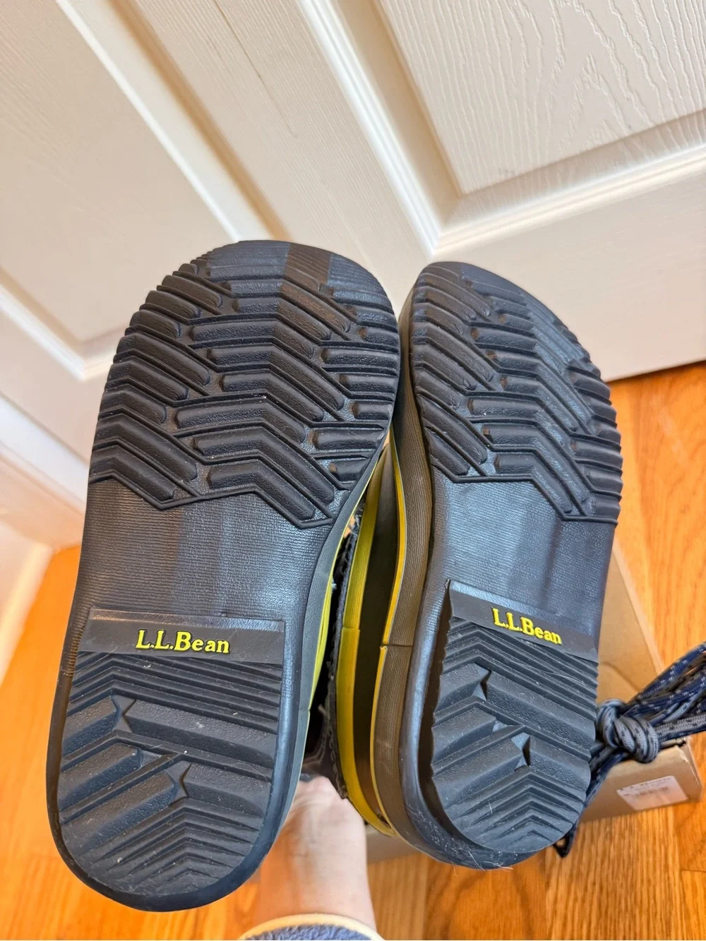 L.L. Bean Kids Navy Winter Boots with bright Green Trim